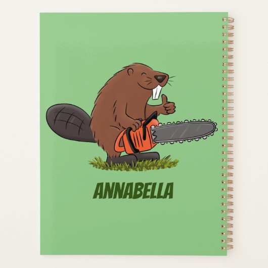 Funny beaver met kettingzaag cartoon humor planner (Achterkant)