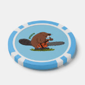 Funny beaver met kettingzaag cartoon humor poker chips (Enkel)