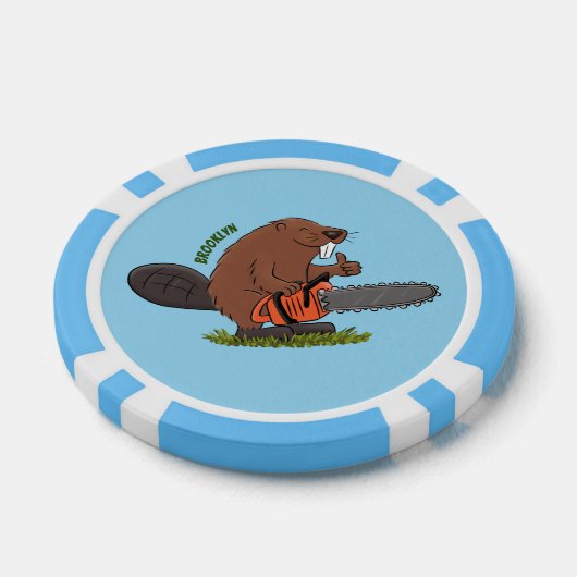 Funny beaver met kettingzaag cartoon humor poker chips (Enkel)