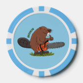 Funny beaver met kettingzaag cartoon humor poker chips (Voorkant)