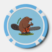 Funny beaver met kettingzaag cartoon humor poker chips (Achterkant)