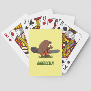 Funny beaver met kettingzaag cartoon humor pokerkaarten