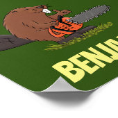 Funny beaver met kettingzaag cartoon humor poster (Hoek)