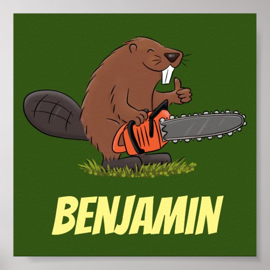 Funny beaver met kettingzaag cartoon humor poster (Voorkant)