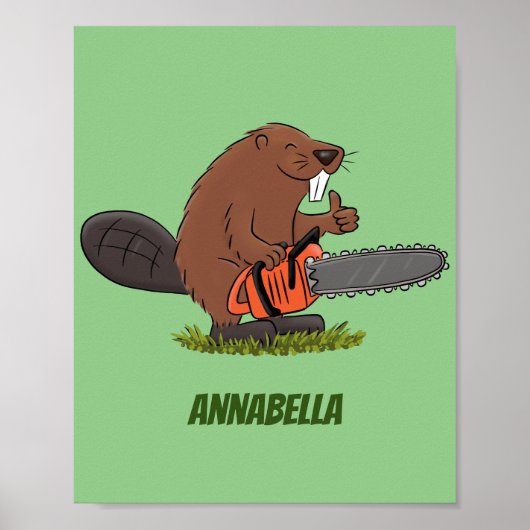 Funny beaver met kettingzaag cartoon humor poster (Voorkant)