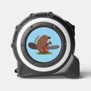 Funny beaver met kettingzaag cartoon humor rolmaat