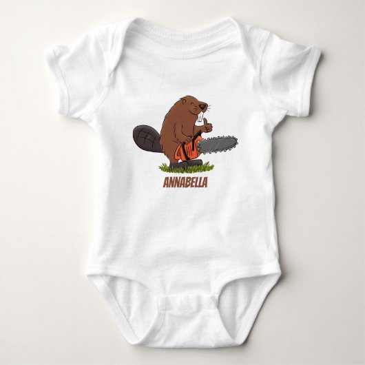 Funny beaver met kettingzaag cartoon humor romper (Voorkant)