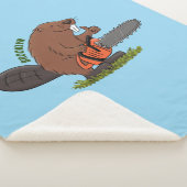 Funny beaver met kettingzaag cartoon humor sherpa deken (3/4)