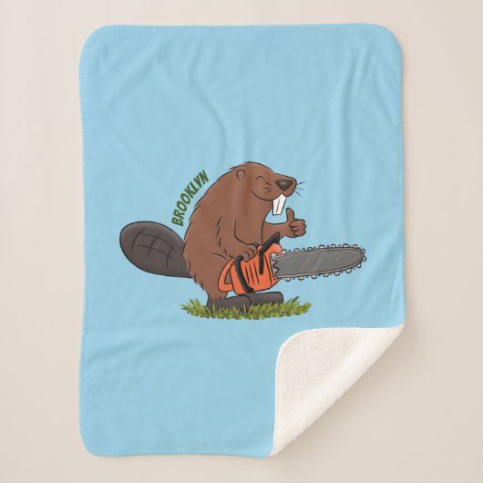 Funny beaver met kettingzaag cartoon humor sherpa deken (Voorkant)