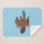 Funny beaver met kettingzaag cartoon humor sherpa deken (Voorkant (horizontaal))