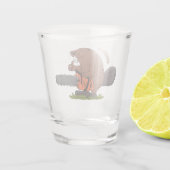 Funny beaver met kettingzaag cartoon humor shot glas (Achterkant)