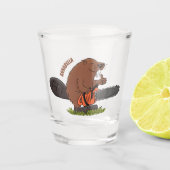 Funny beaver met kettingzaag cartoon humor shot glas (Voorkant)