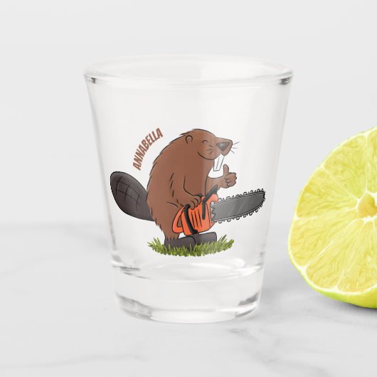 Funny beaver met kettingzaag cartoon humor shot glas (Voorkant)