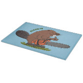 Funny beaver met kettingzaag cartoon humor snijplank (Hoek)
