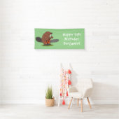 Funny beaver met kettingzaag cartoon humor spandoek (Insitu)