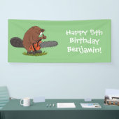Funny beaver met kettingzaag cartoon humor spandoek (Beurs)