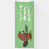 Funny beaver met kettingzaag cartoon humor spandoek (Verticaal)