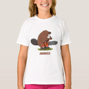 Funny beaver met kettingzaag cartoon humor t-shirt