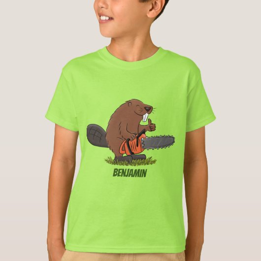 Funny beaver met kettingzaag cartoon humor t-shirt (Voorkant)