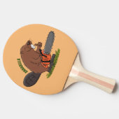 Funny beaver met kettingzaag cartoon humor tafeltennisbatje (Zijkant)