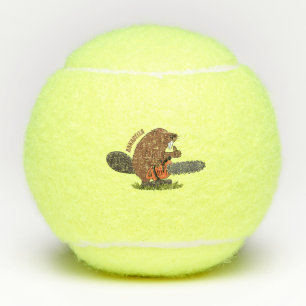 Funny beaver met kettingzaag cartoon humor tennisballen