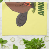 Funny beaver met kettingzaag cartoon humor theedoek (Gevouwen)