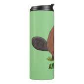 Funny beaver met kettingzaag cartoon humor thermosbeker (Gedraaid links)