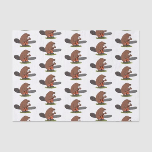 Funny beaver met kettingzaag cartoon humor tissuepapier (Voorkant)