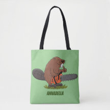 Funny beaver met kettingzaag cartoon humor