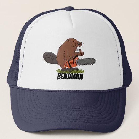 Funny beaver met kettingzaag cartoon humor trucker pet (Voorkant)