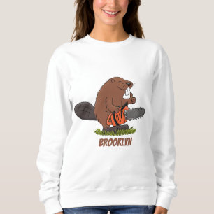 Funny beaver met kettingzaag cartoon humor trui