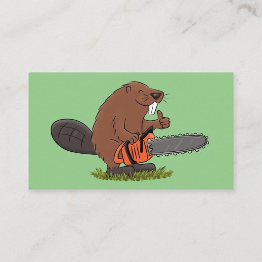 Funny beaver met kettingzaag cartoon humor visitekaartje (Achterkant)