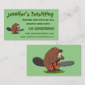Funny beaver met kettingzaag cartoon humor visitekaartje (Voorkant / Achterkant)