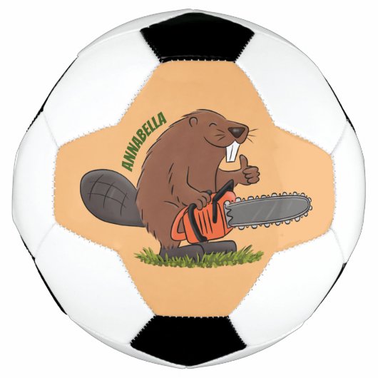 Funny beaver met kettingzaag cartoon humor voetbal (Voorkant)