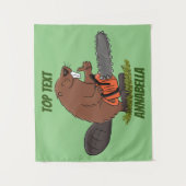 Funny beaver met kettingzaag cartoon humor wandkleed (Voorkant)
