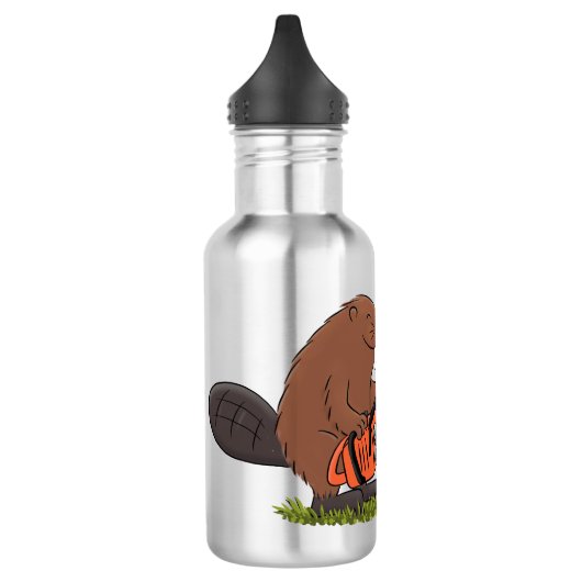 Funny beaver met kettingzaag cartoon humor waterfles  (Links)