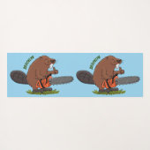 Funny beaver met kettingzaag cartoon humor yogamat (Achterkant (horizontaal))