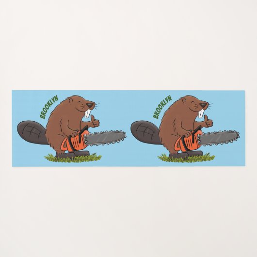 Funny beaver met kettingzaag cartoon humor yogamat (Achterkant (horizontaal))