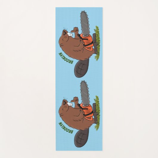 Funny beaver met kettingzaag cartoon humor yogamat (Voorkant)