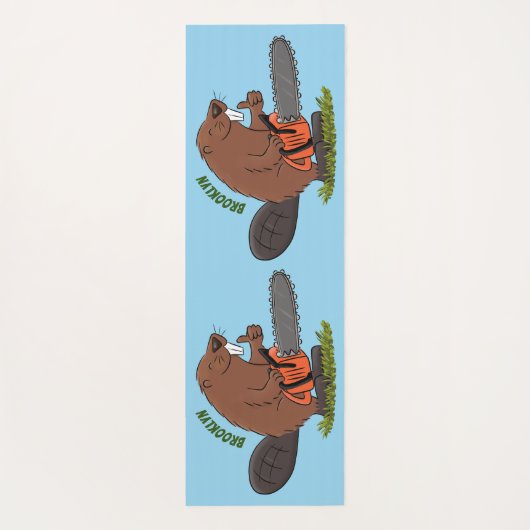 Funny beaver met kettingzaag cartoon humor yogamat (Achterkant)