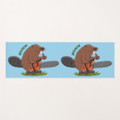 Funny beaver met kettingzaag cartoon humor yogamat (Voorkant (horizontaal))