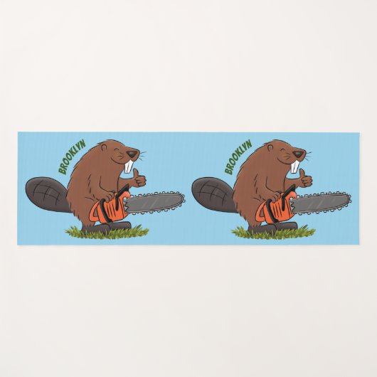 Funny beaver met kettingzaag cartoon humor yogamat (Voorkant (horizontaal))