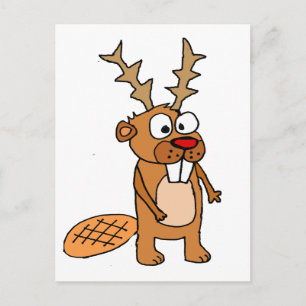 Funny Beaver met Reindeer Antlers kerstkunst Feestdagenkaart