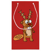 Funny Beaver met Reindeer Antlers kerstkunst Klein Cadeauzakje (Achterkant)