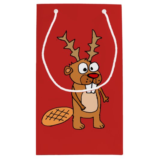 Funny Beaver met Reindeer Antlers kerstkunst Klein Cadeauzakje (Achterkant)