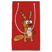 Funny Beaver met Reindeer Antlers kerstkunst Klein Cadeauzakje (Voorkant)