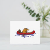 Funny Beaver Rowing in Red Canoe Briefkaart (Staand voorkant)