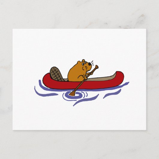 Funny Beaver Rowing in Red Canoe Briefkaart (Voorkant)