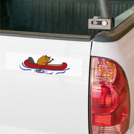 Funny Beaver Rowing in Red Canoe Bumpersticker (Op Truck)