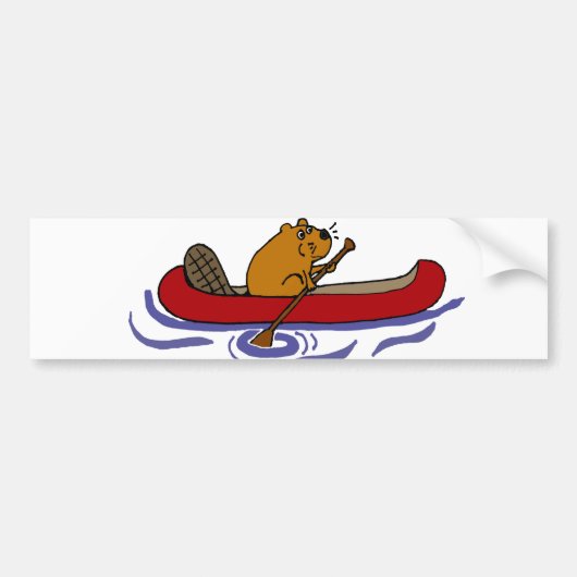 Funny Beaver Rowing in Red Canoe Bumpersticker (Voorkant)